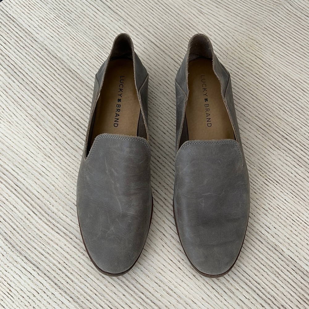 Lucky Brand Brown Grey Cahill Leather Almond Toe Flat Loafer Size 8